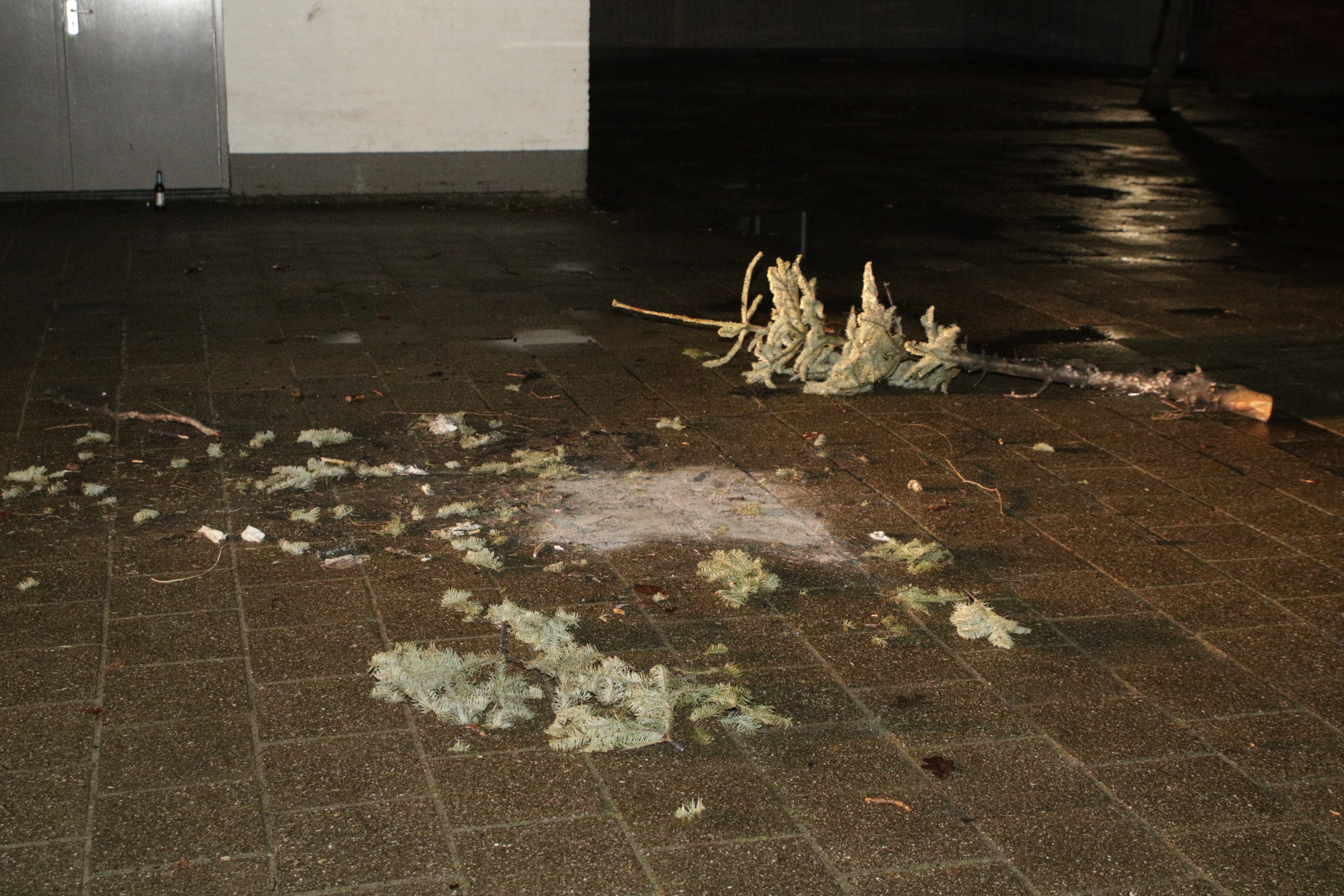 Kerstboom op schoolplein in brand gestoken, Marjoleintuin in Leiderdorp
