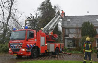 Boom omgewaaid door storm, Bernhardstraat in Leiderdorp