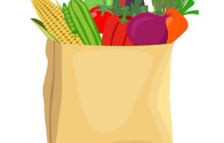 Grocery bag full of healthy fruits and vegetables