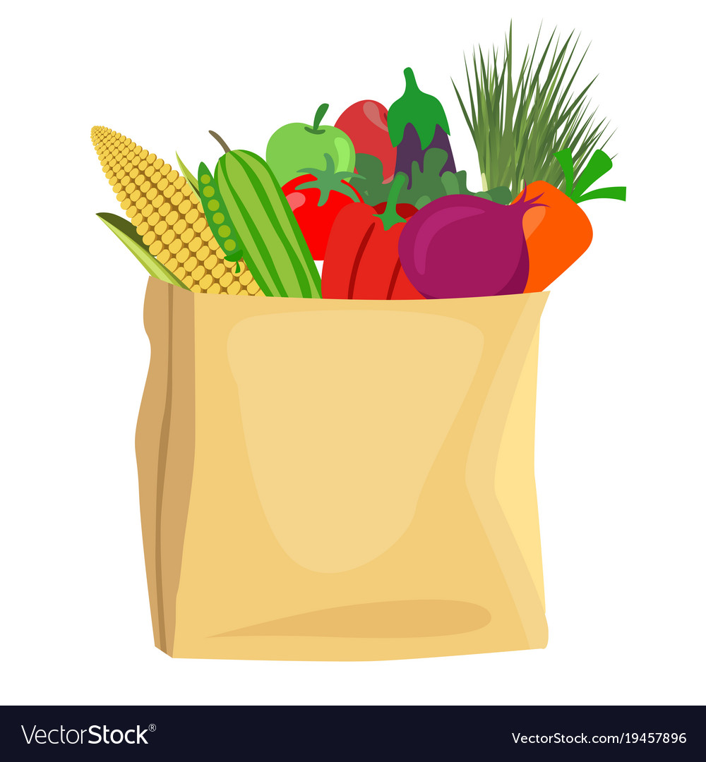 Grocery bag full of healthy fruits and vegetables