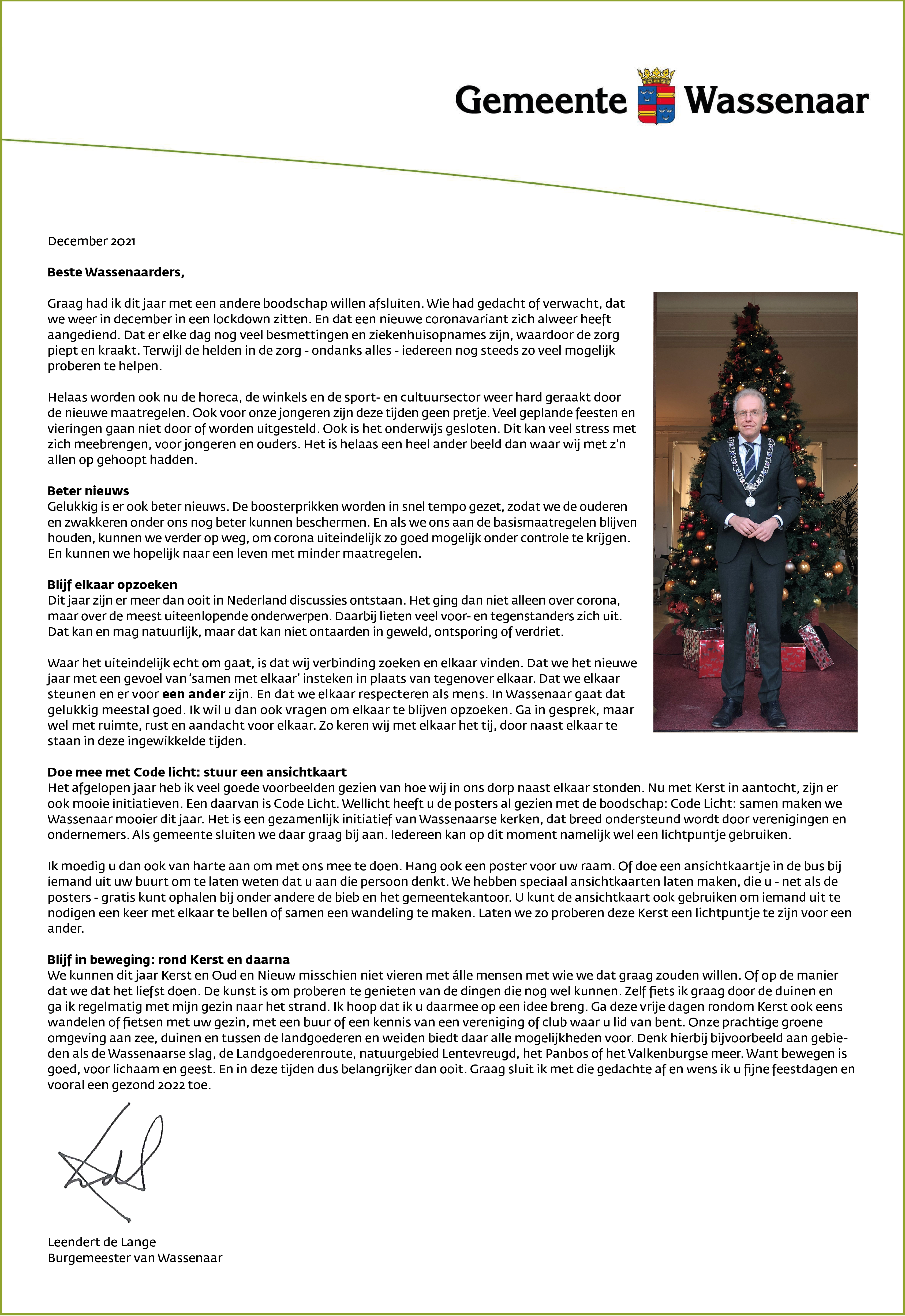 Leendert de Lange Brief aan inwoners