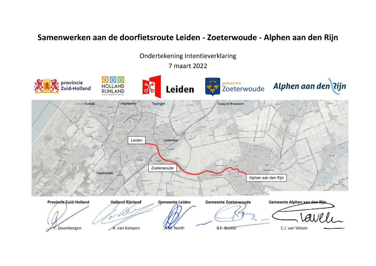 Ondertekende Intentieverklaring Doorfietsroute